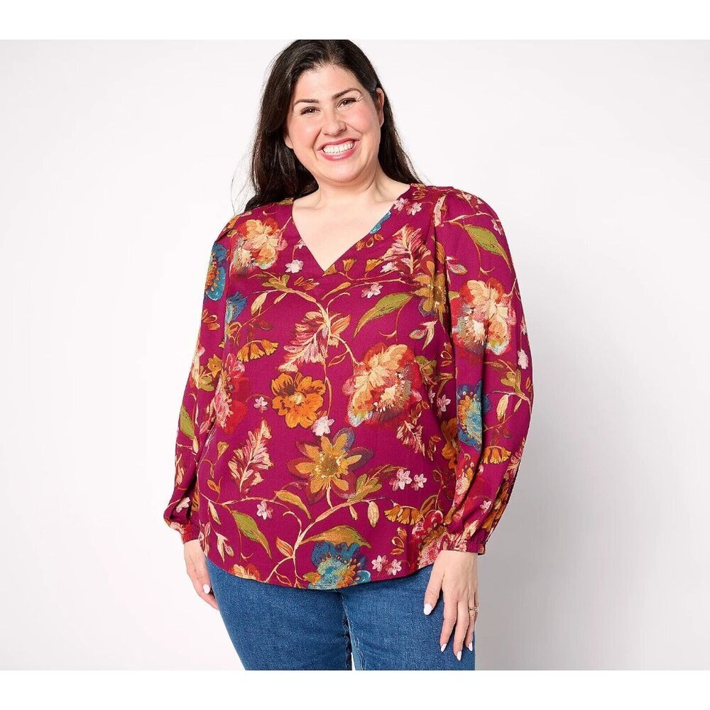 Belle Boho by Kim Gravel Find You Fire Boho Chic Blouse Plum Floral XXS A654087